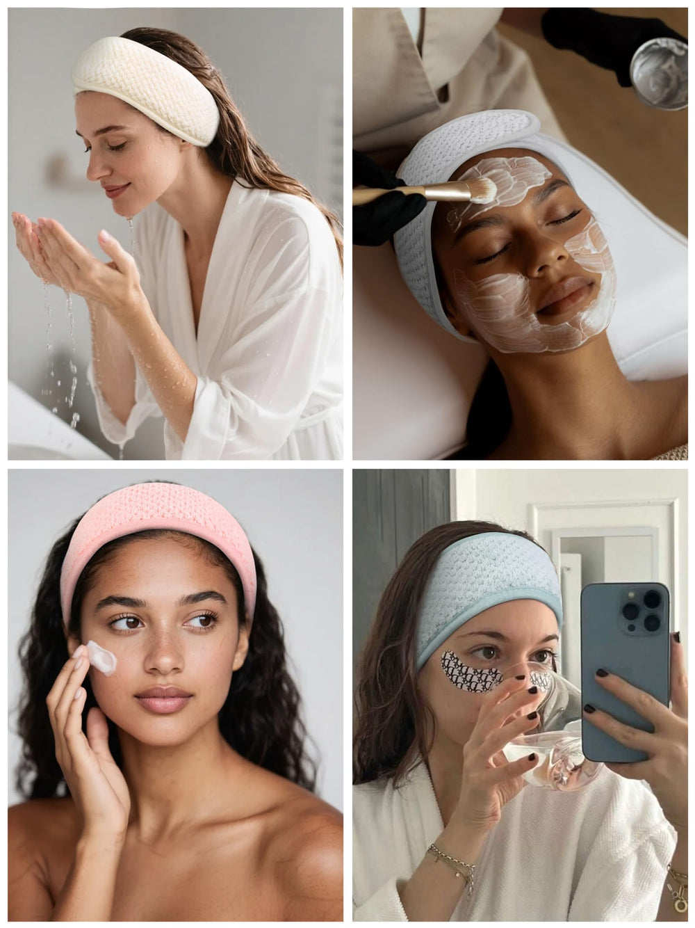 Huachi skincare headbands keep hair secure during cleansing and makeup.