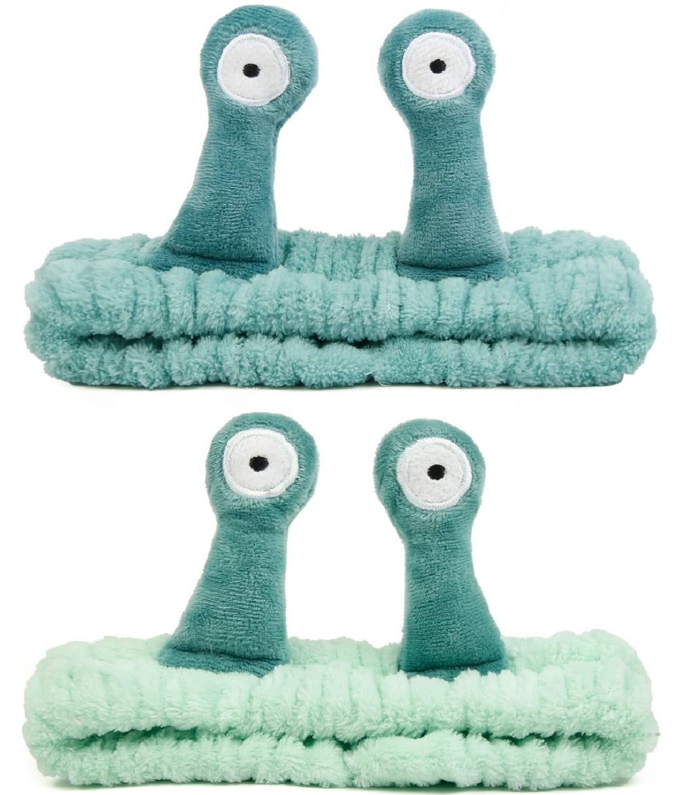 Huachi snail spa headband washing face with cute wiggle tentacles for mess-free skincare.