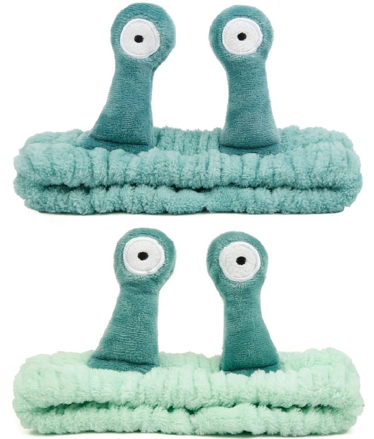 Huachi snail spa headband washing face with cute wiggle tentacles for mess-free skincare.