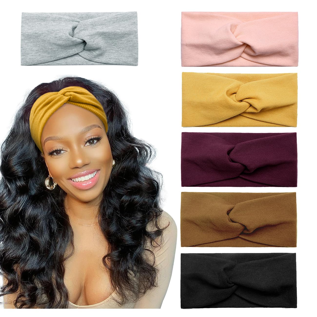 Huachi turban headbands with twist knot keep hair off face for daily style