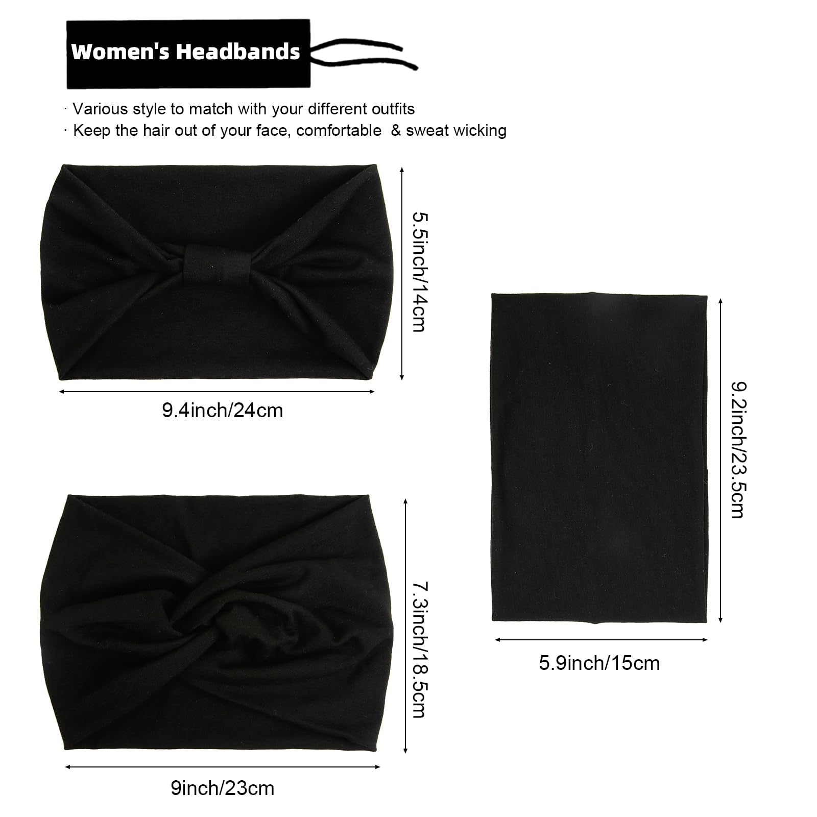 Huachi wide headband in black keeps hair away from the face all day