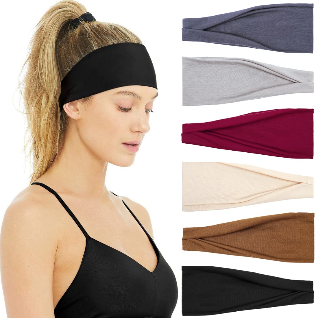 Huachi women's headbands non-slip pack front view for versatile athletic wear.