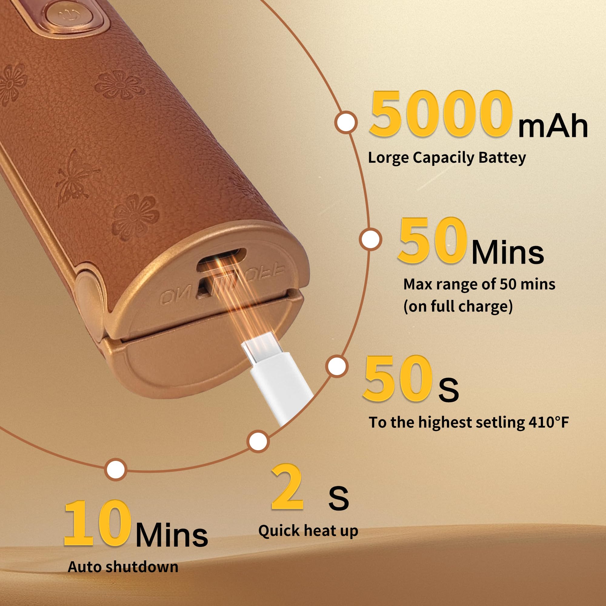 Huajun 5000mAh battery on-the-go powers styling sessions away from outlets.