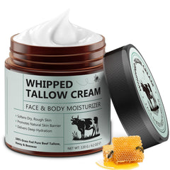 HUALIJIA Beef Tallow Face Moisturizer jar shows whipped texture for deep nourishment