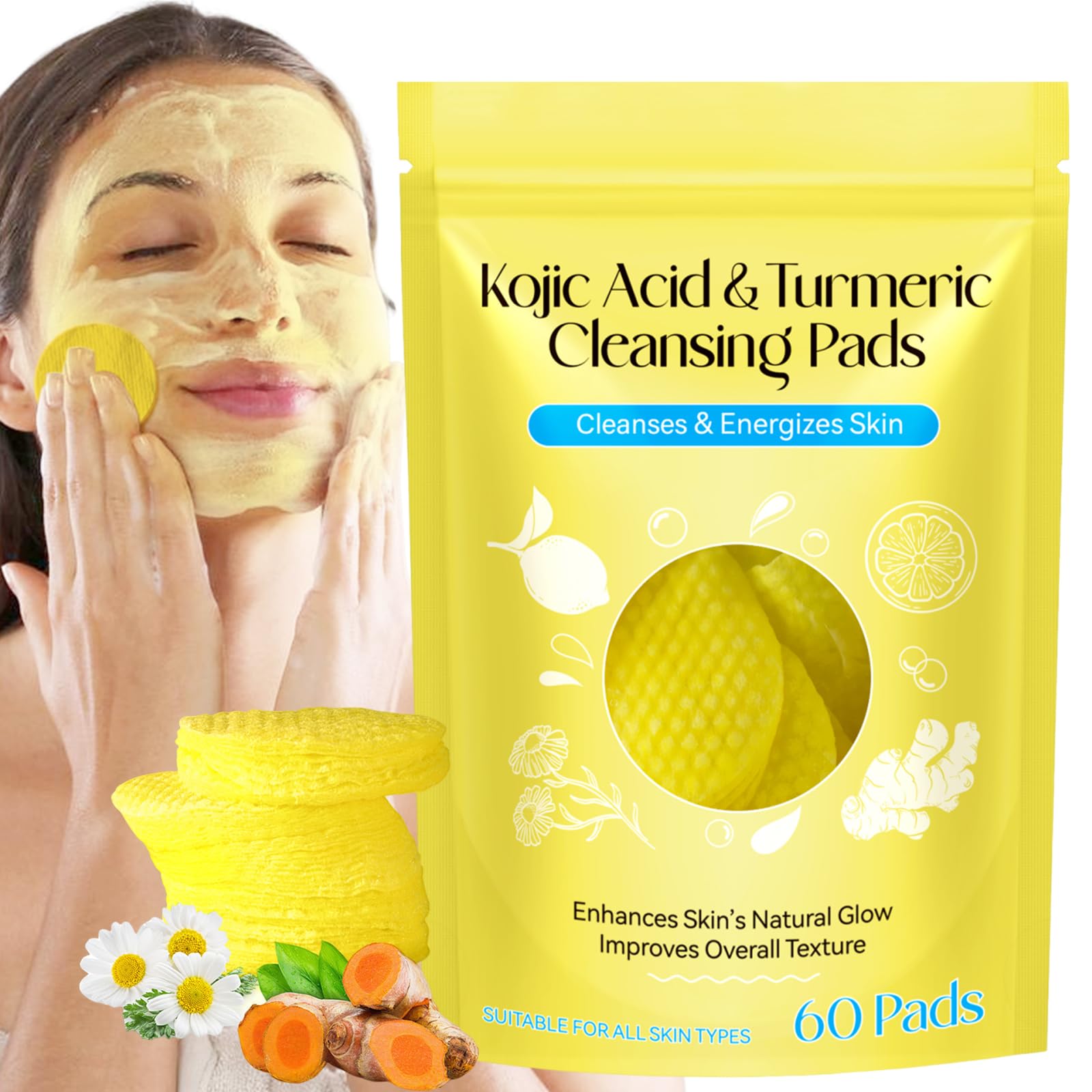 HUALIJIA Turmeric Kojic Acid Cleansing Pads packaging for portable daily cleansing on the go.