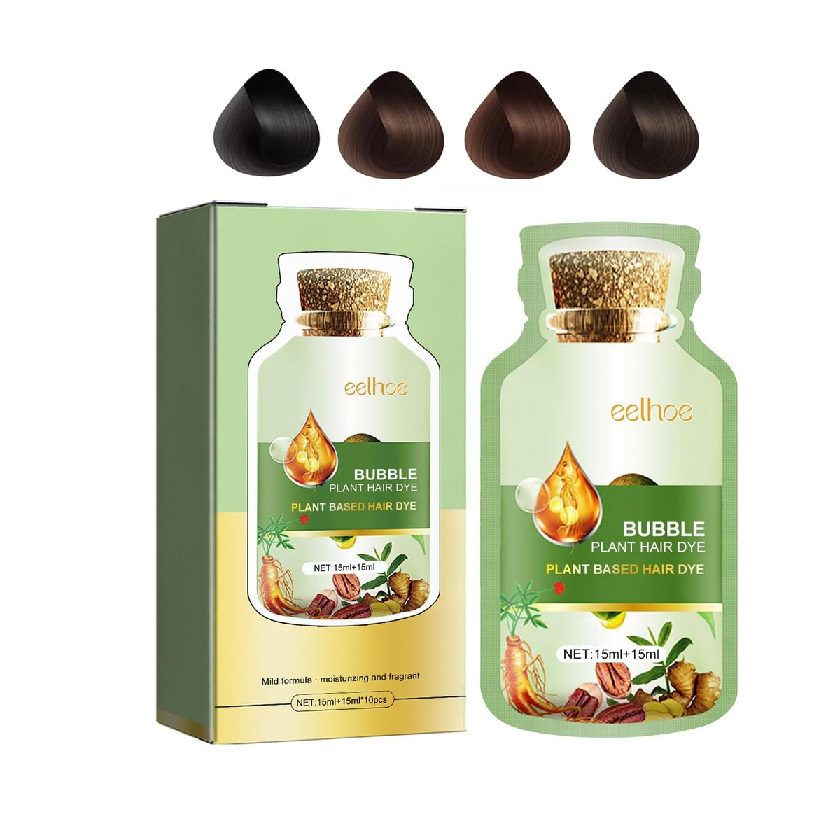 HuaQing Bubble Dye packaging in chestnut brown shade previews natural color.
