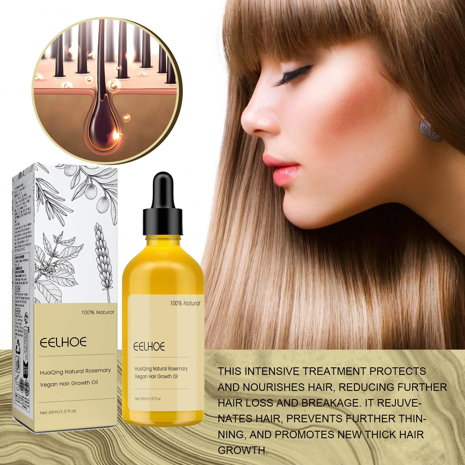 HuaQing scalp application scene showing oil absorption and care.