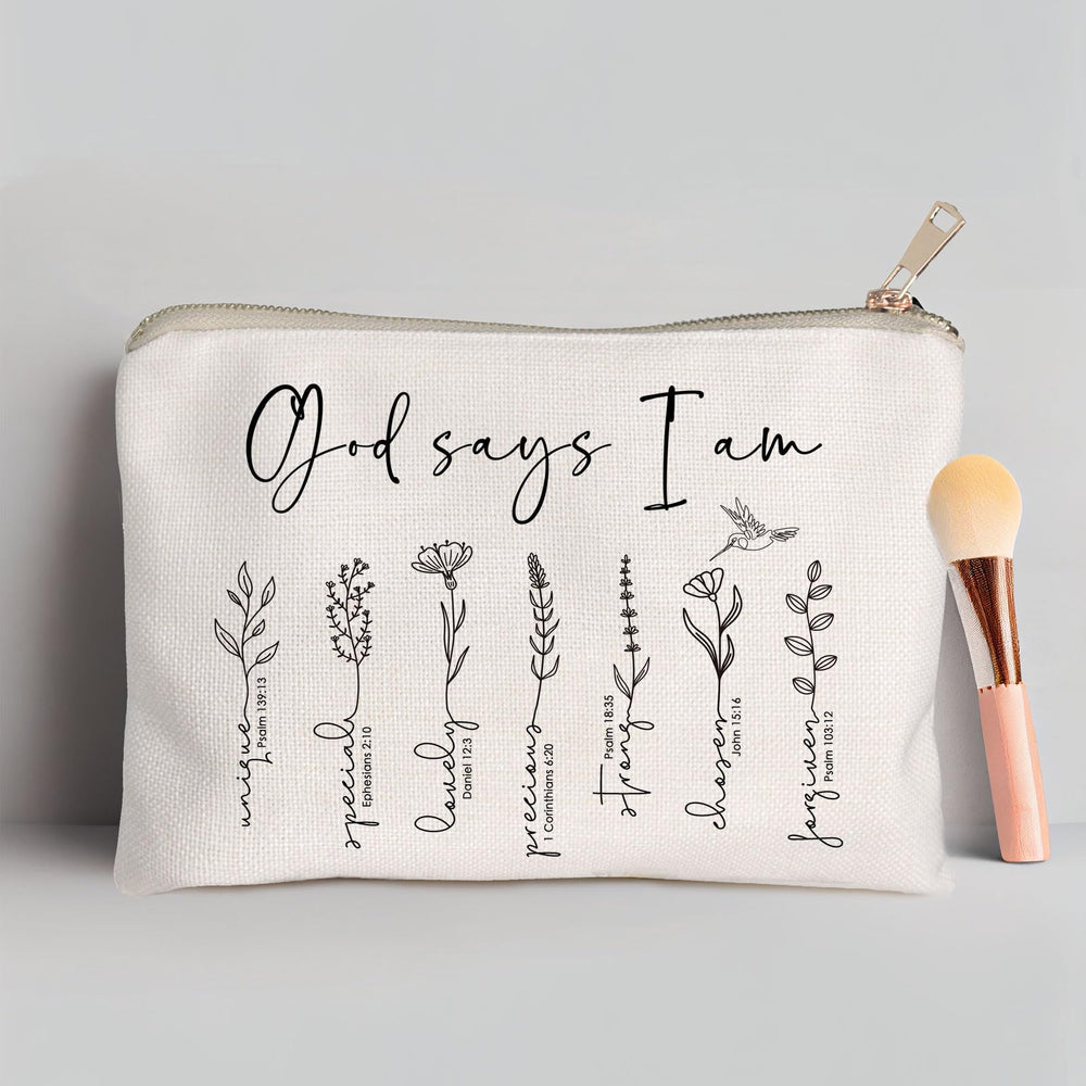 HubbgDesign God Says You Are cosmetic bag material closeup highlighting soft linen textile