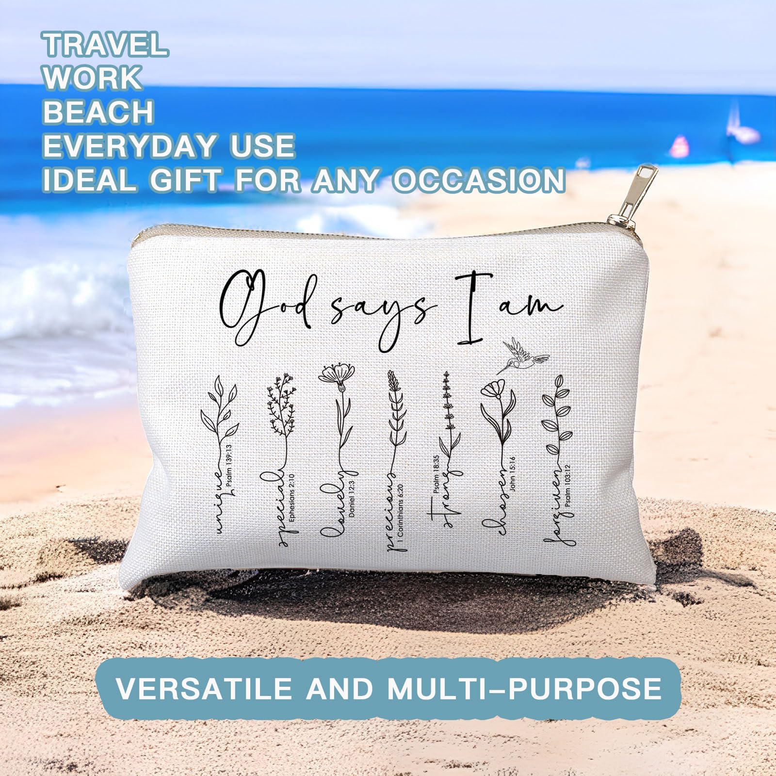 HubbgDesign God Says You Are cosmetic bag open zipper for easy access to essentials