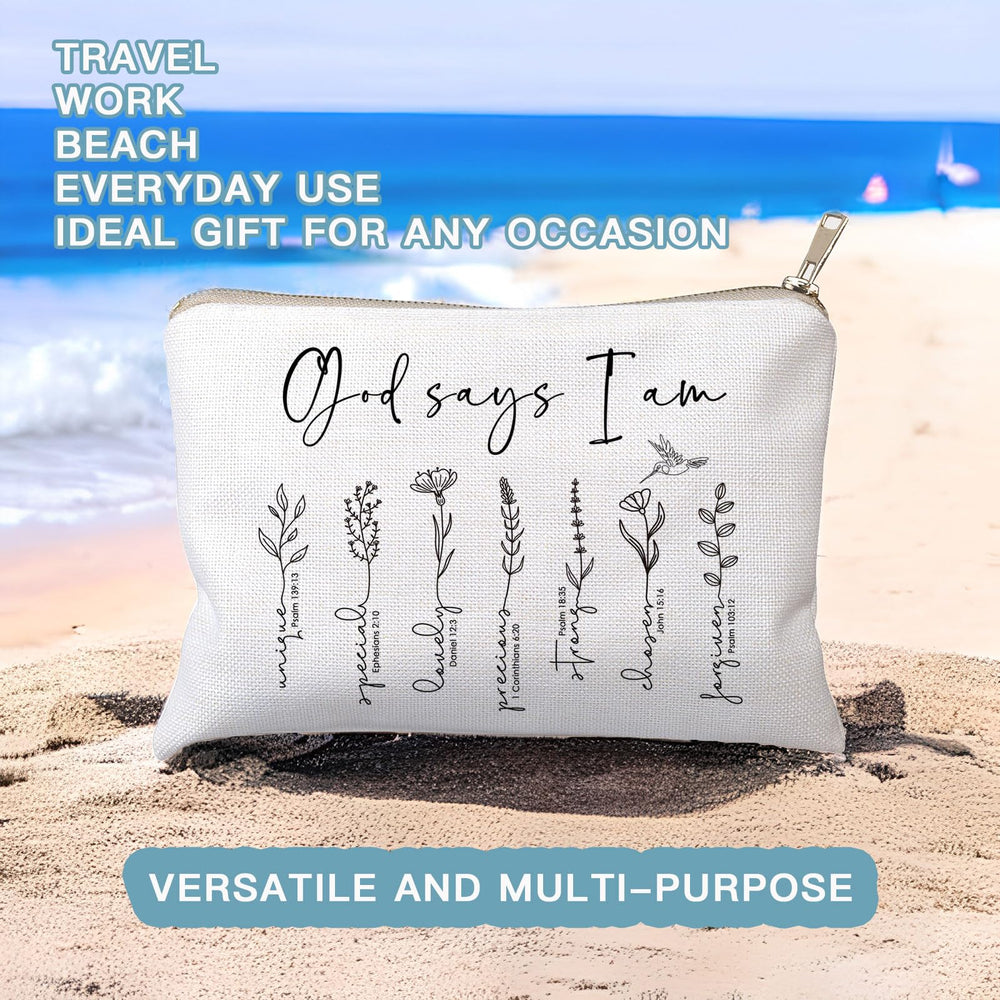 HubbgDesign God Says You Are cosmetic bag open zipper for easy access to essentials