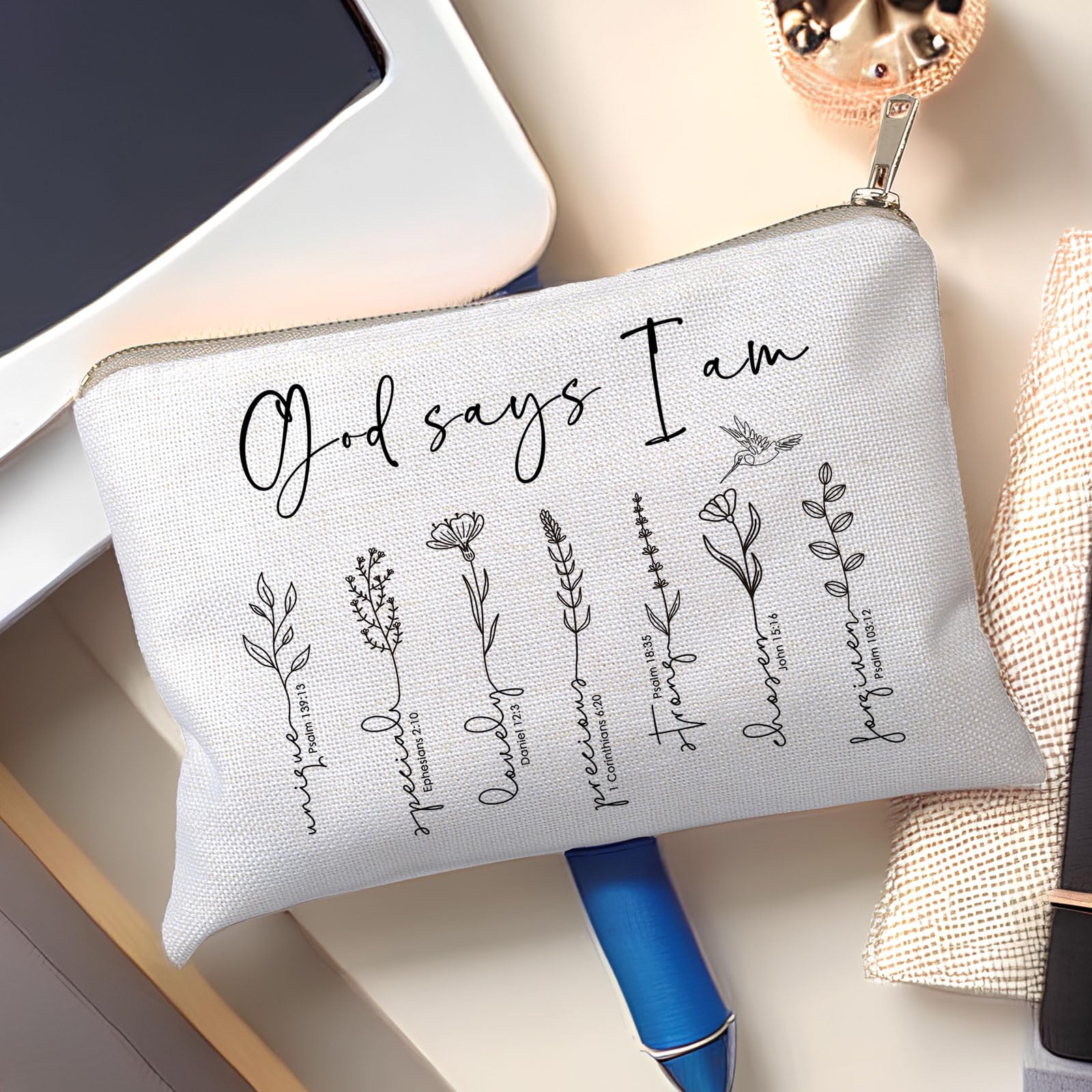 HubbgDesign God Says You Are cosmetic bag side view ideal for travel makeup storage