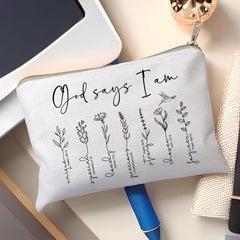 HubbgDesign God Says You Are cosmetic bag side view ideal for travel makeup storage