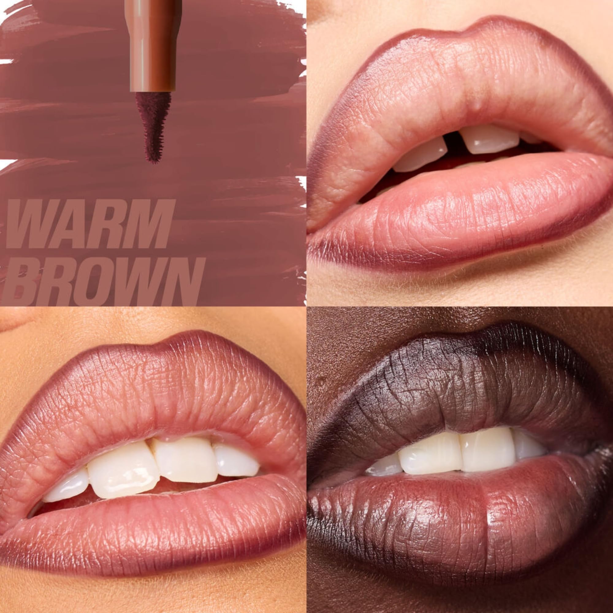 Huda Lip Contour Stain Warm Brown dual-ended liner tip close-up for precise definition