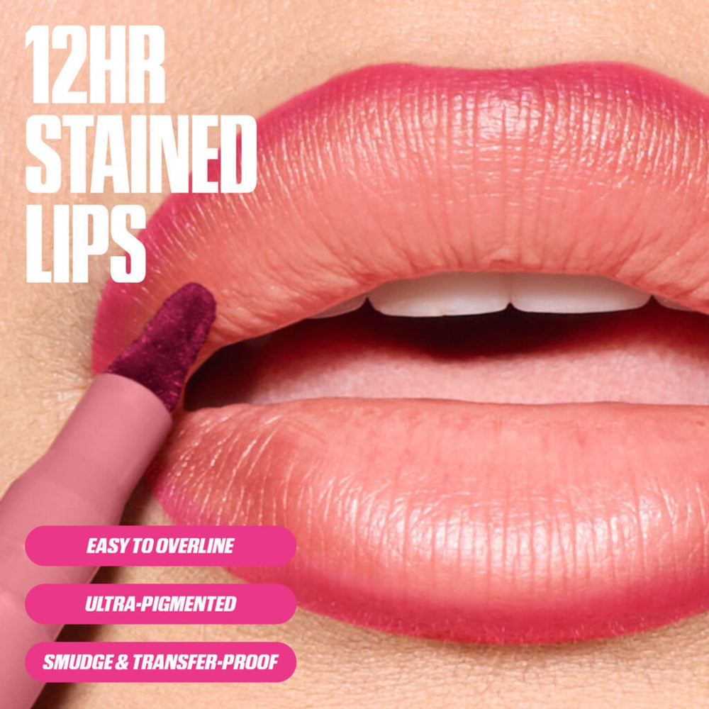 Huda Lip Contour Stain Warm Brown long wear swatch stays put
