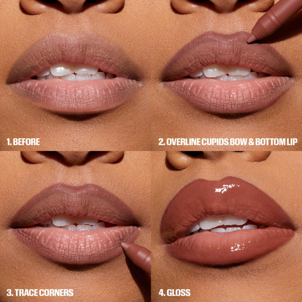Huda Pink Kit lip pencil closeup Pinky Brown for precise contouring.
