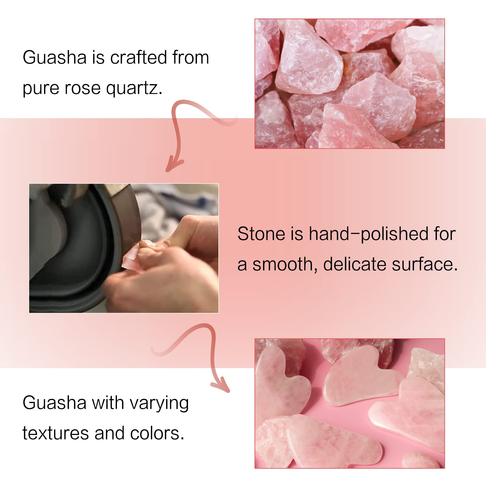 huefull Gua Sha rose quartz face tool used with facial oil for glide