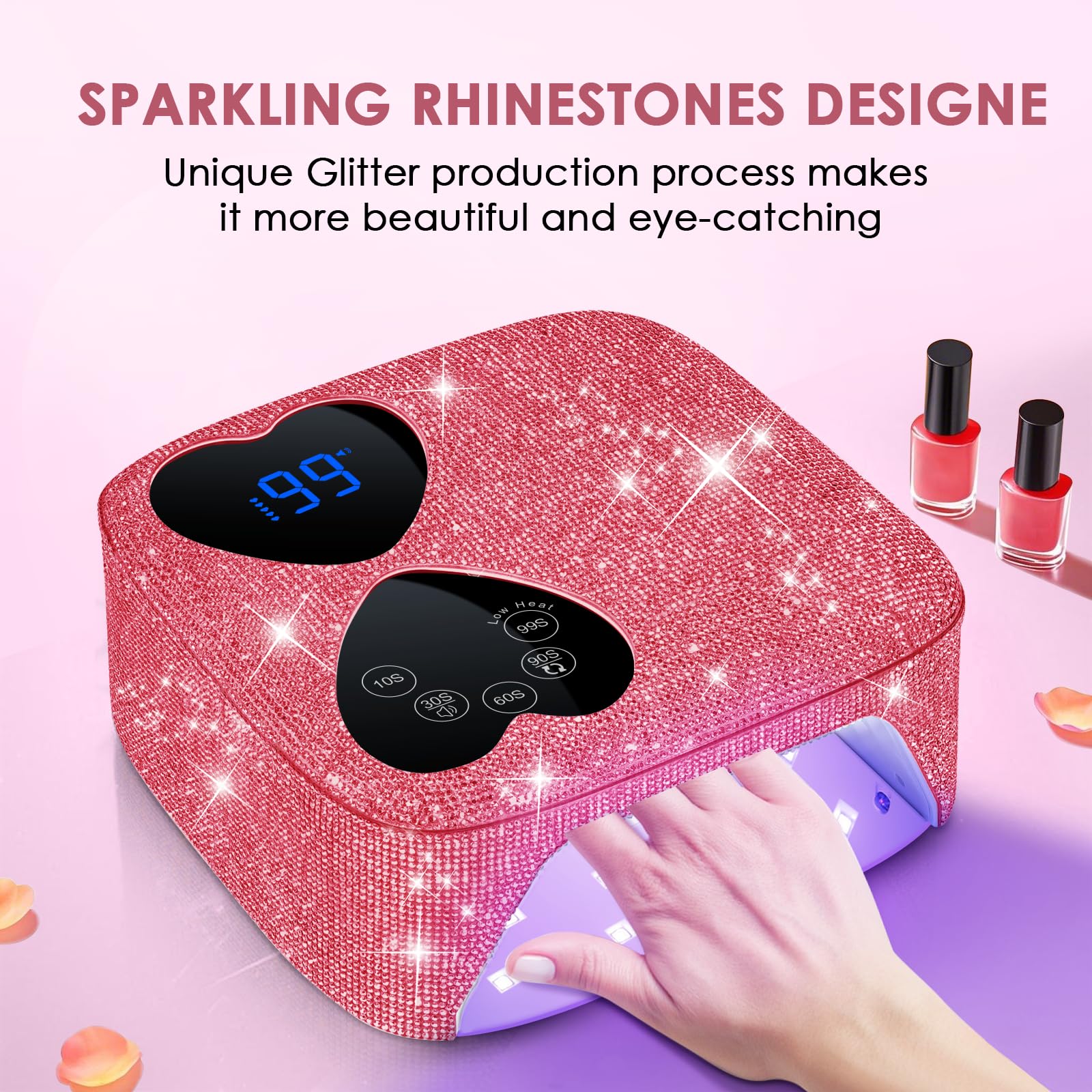 HUITINE nail lamp with mirror base for even gel curing and easier cleanup.