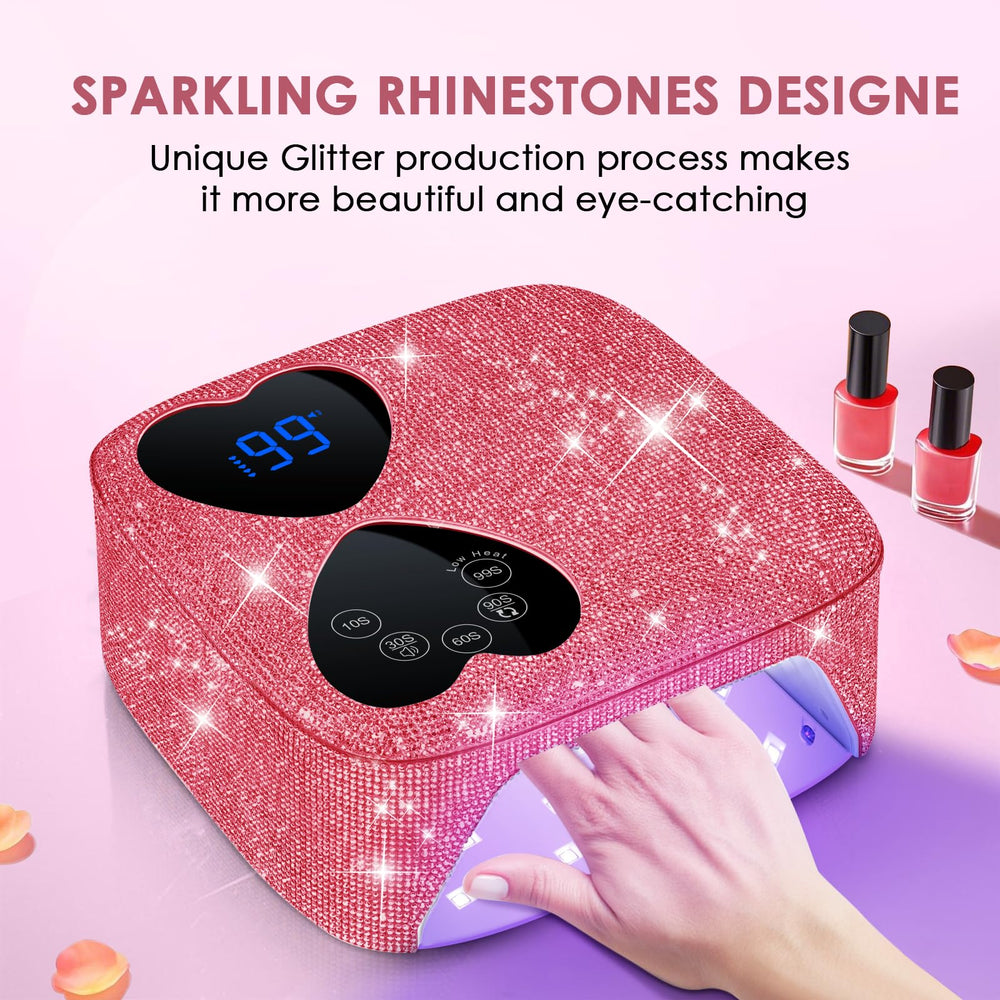 HUITINE nail lamp with mirror base for even gel curing and easier cleanup.