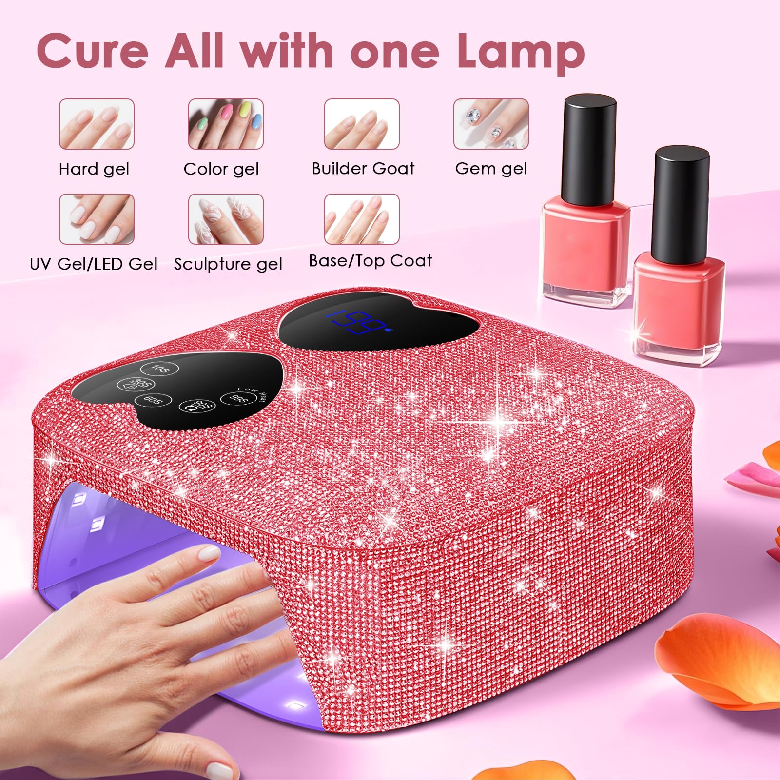 Pink diamond aesthetic on HUITINE lamp adds glam to nail sessions.
