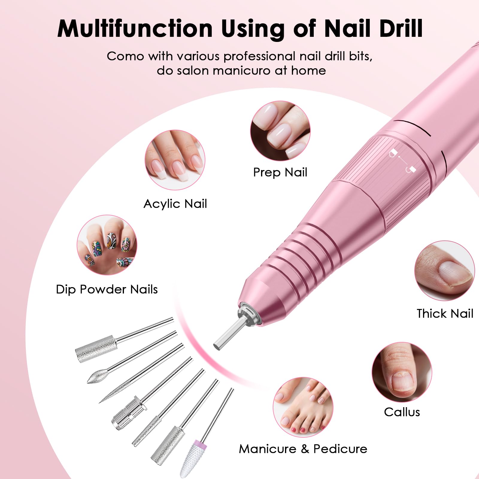 HUGMAPLE nail drill LCD display shows speed and battery status at a glance.