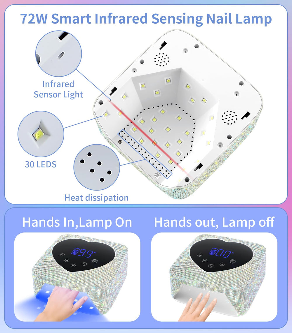 HUGMAPLE smart display on nail lamp shows timer and battery level