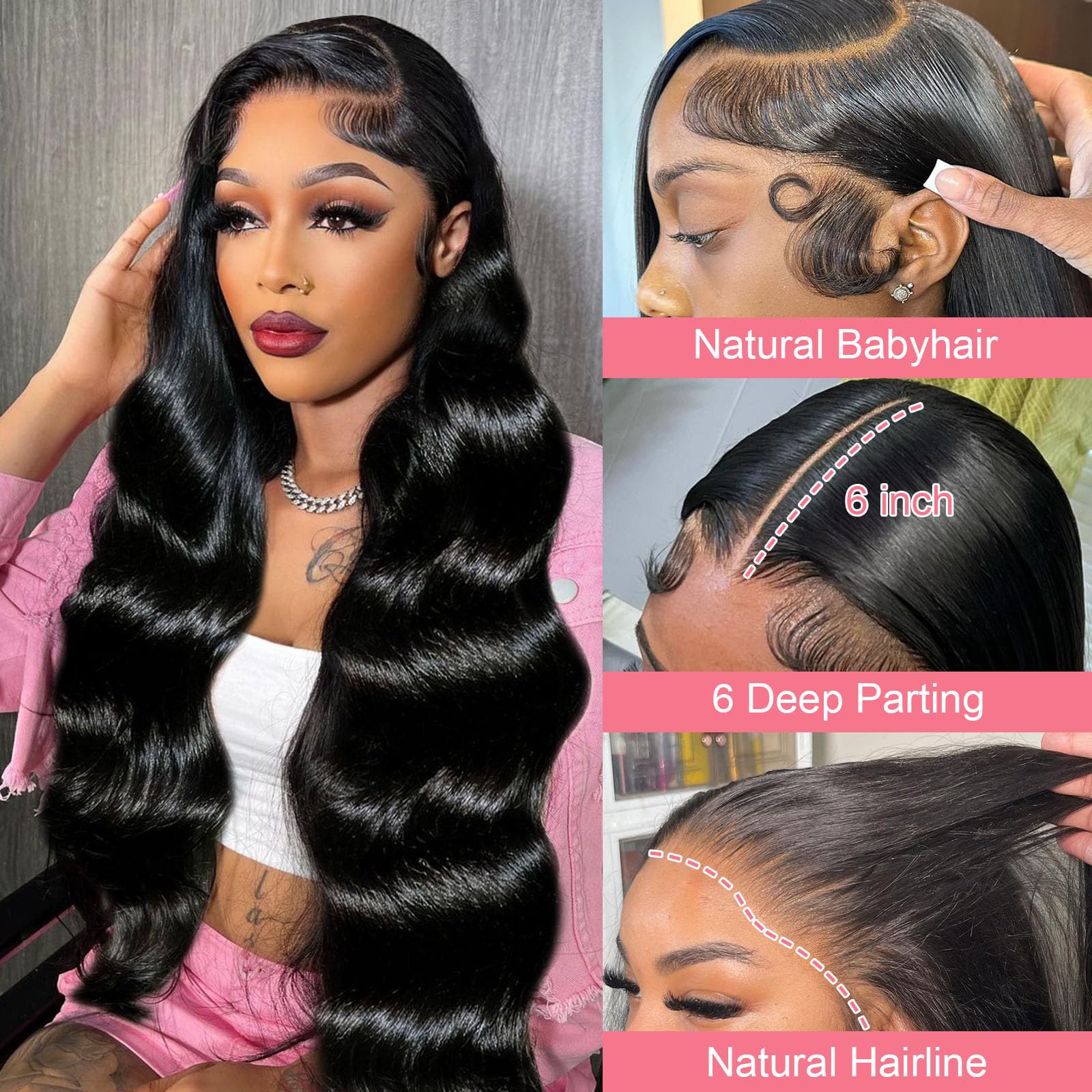 Hugsun wig texture close-up showing soft, bouncy waves