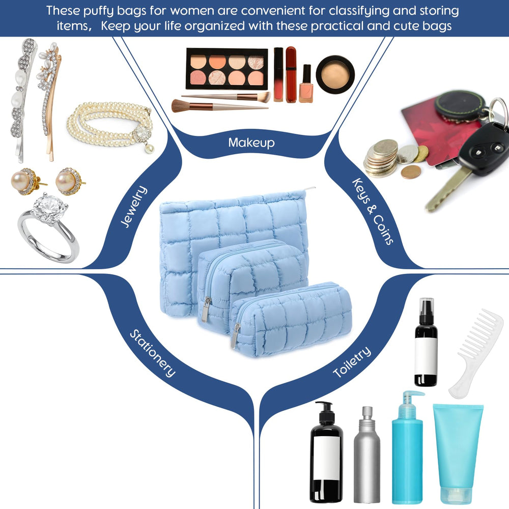 Tamaños prácticos Huhumy azul para cosméticos y accesorios.