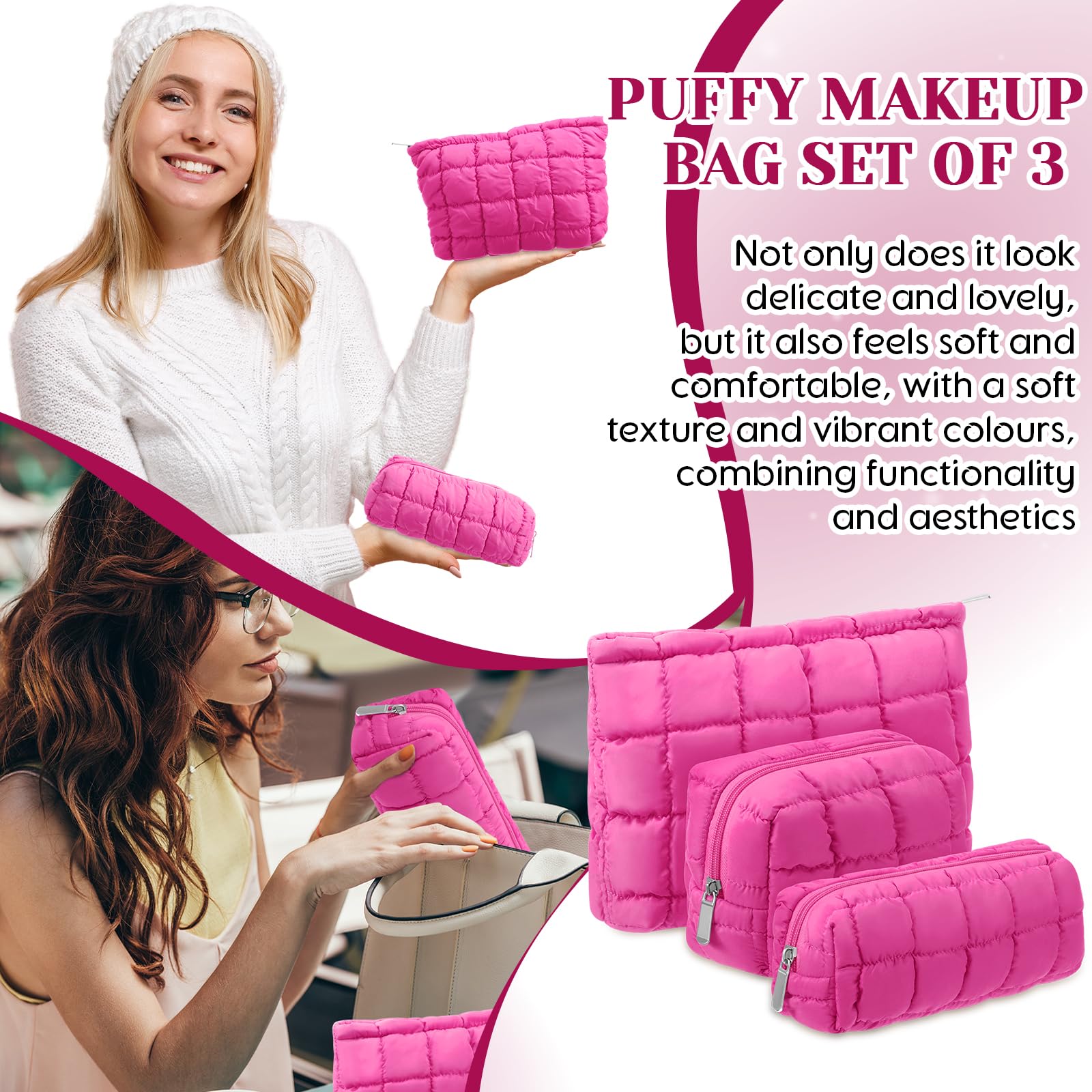 Huhumy durable zippers in hot pink pouch emphasizing protection and easy access during travel.