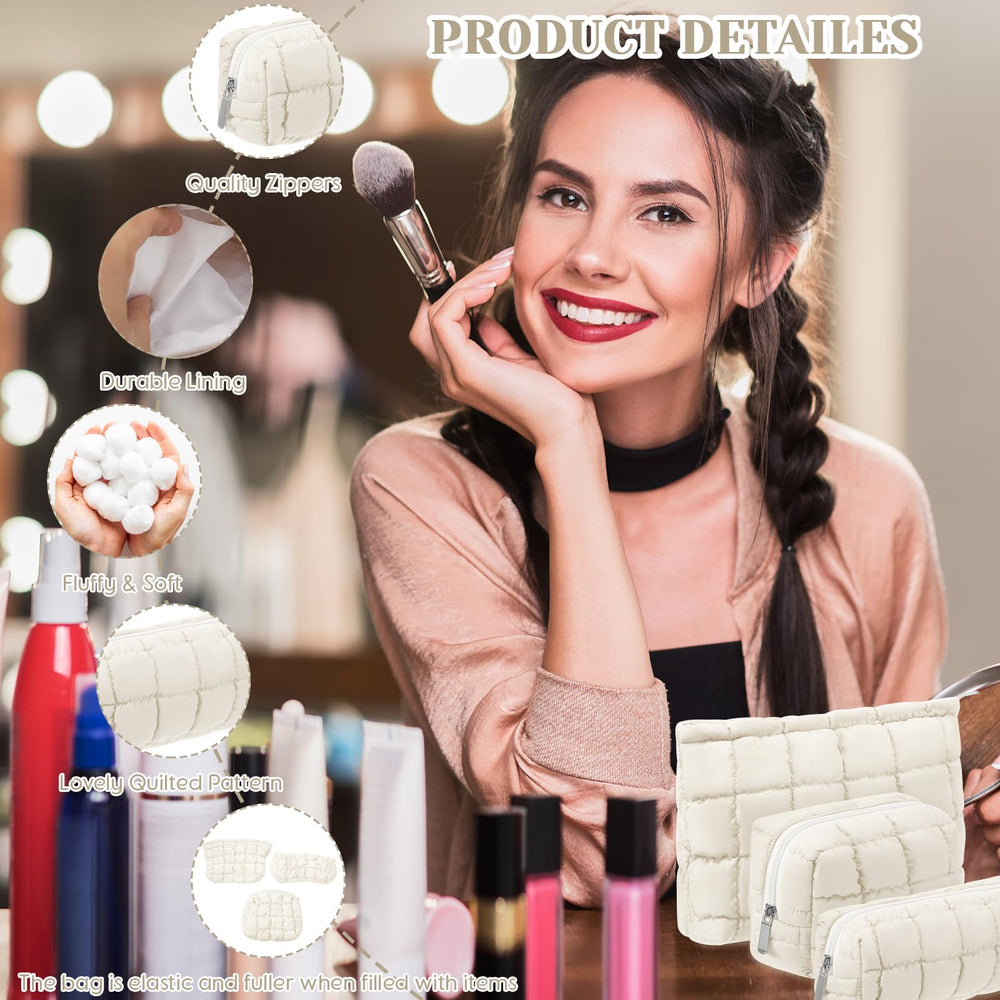 Huhumy makeup bag three-piece travel collection shows compact storage and versatile packing.