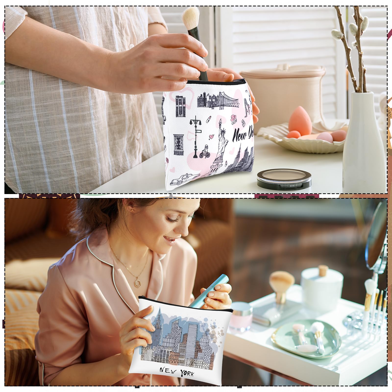 Huhumy New York cosmetic bag compact size fits makeup and small items.