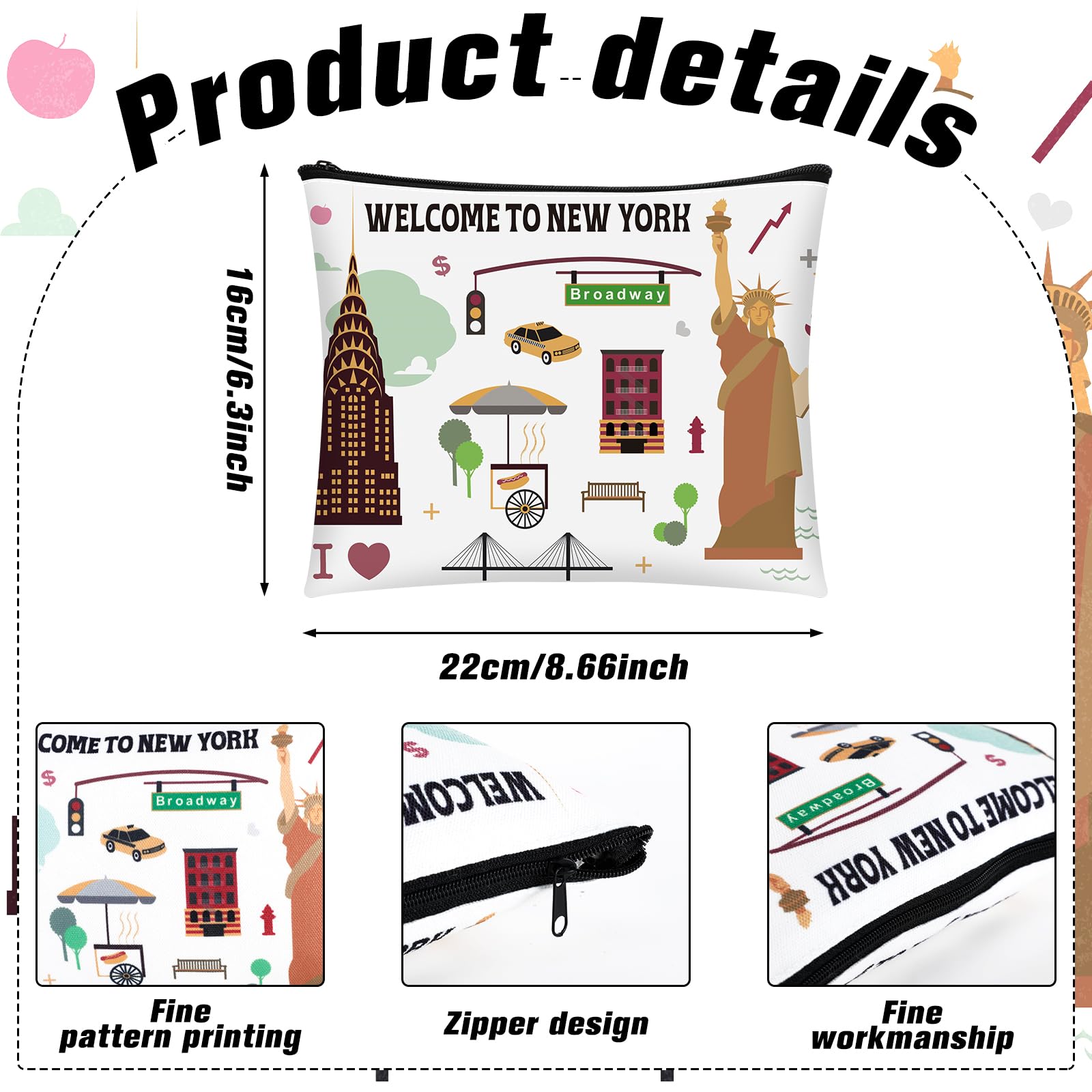 Huhumy New York cosmetic bag varied patterns collection, stylish storage for daily essentials.