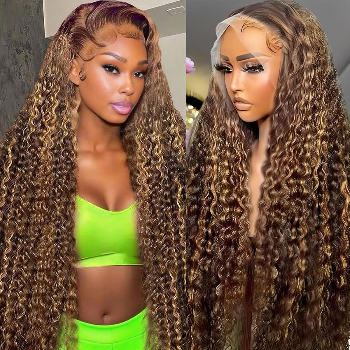 Huirslex 30-inch highlight ombre deep wave wig with dramatic length and shine.