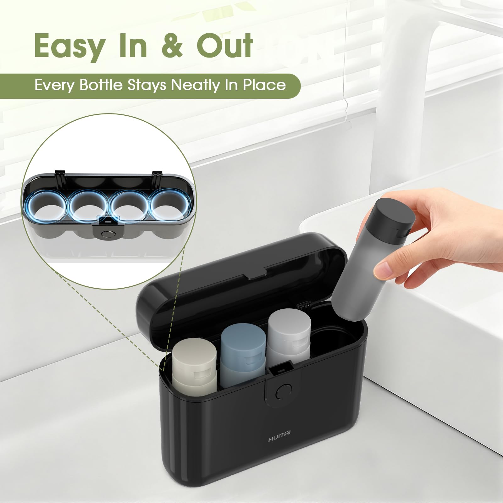 HUITAI travel bottles with case semi-transparent bodies enable quick liquid level checks