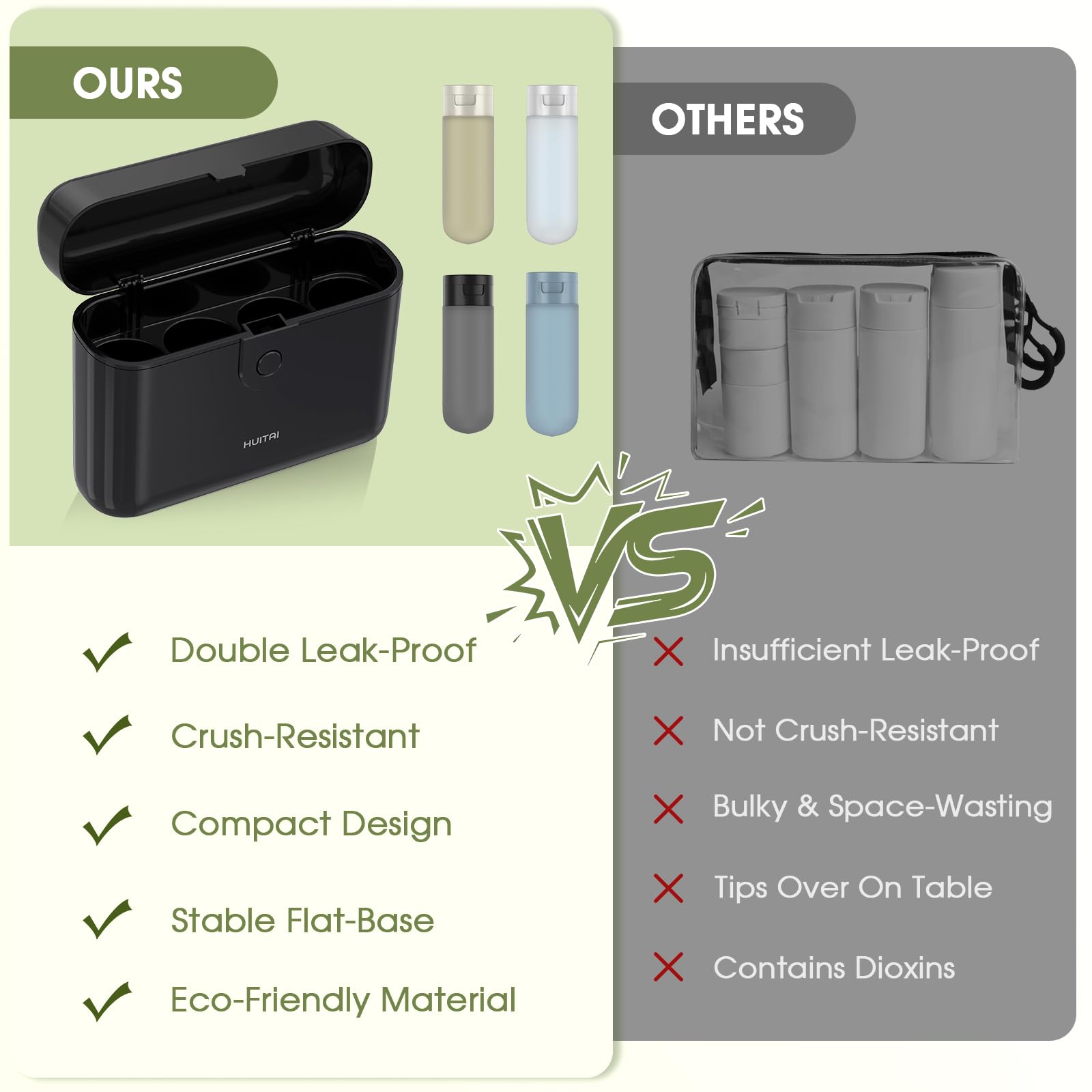 HUITAI travel bottles with case wide-mouth bottles for easy filling and cleaning