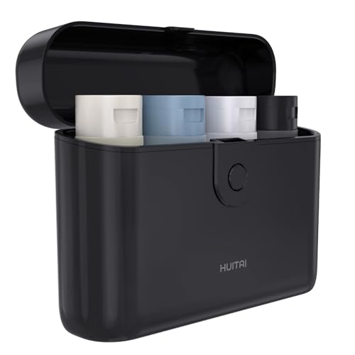 HUITAI travel bottles with case front view shows compact TSA-approved design for organized luggage