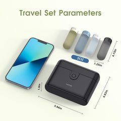 HUITAI travel bottles with case interior view highlights four secure compartments