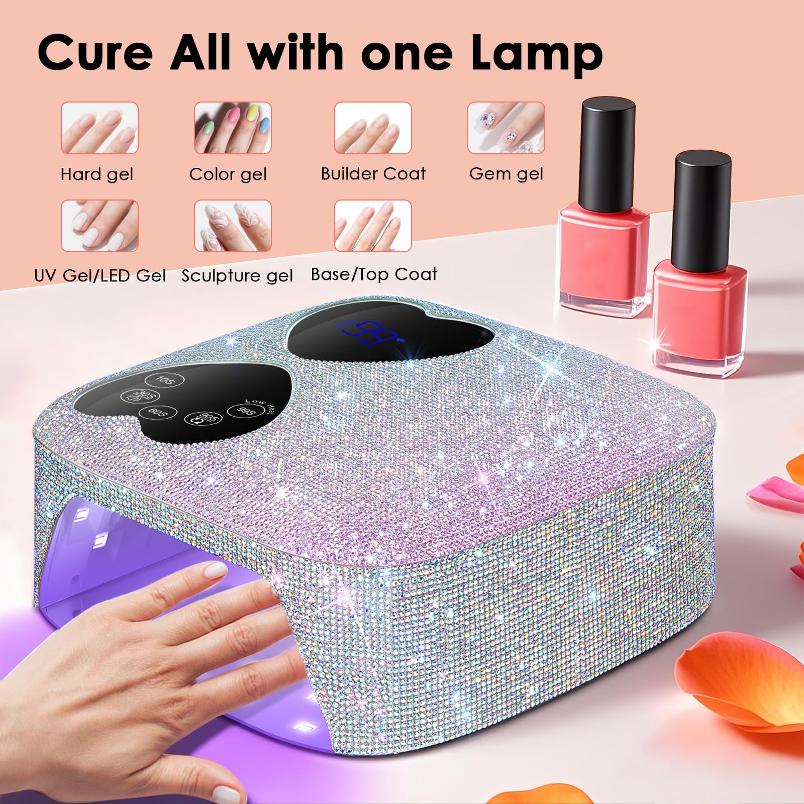 HUITINE spacious interior fits fingers and toes for full gel cures.