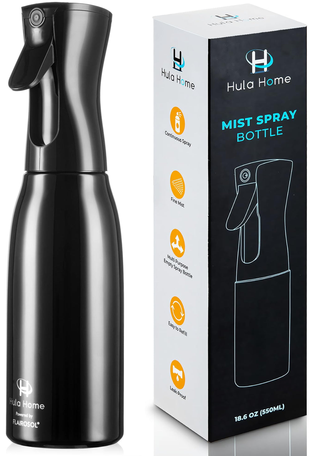 Hula Home spray bottle with Flairosol mist for even coverage and quick drying.