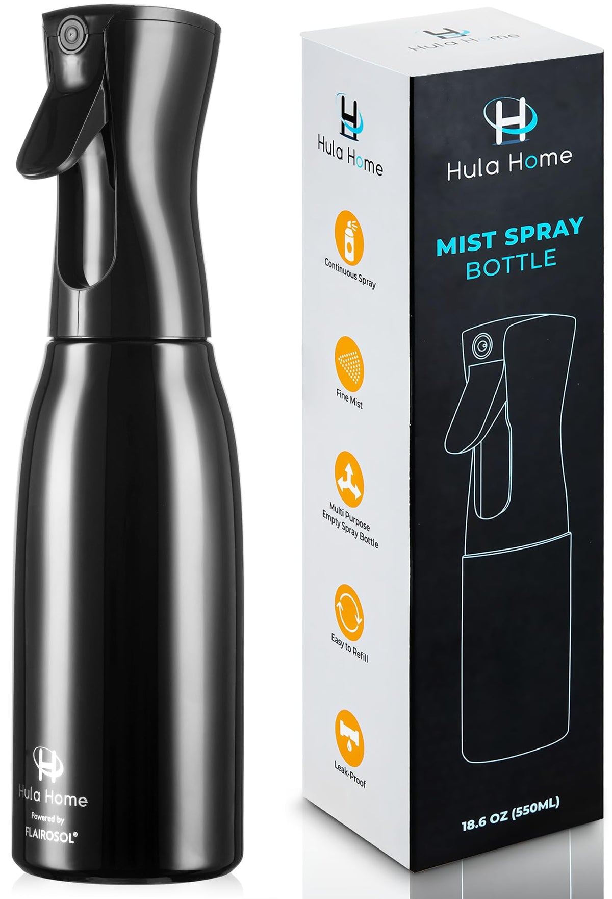 Hula Home spray bottle with Flairosol mist for even coverage and quick drying.