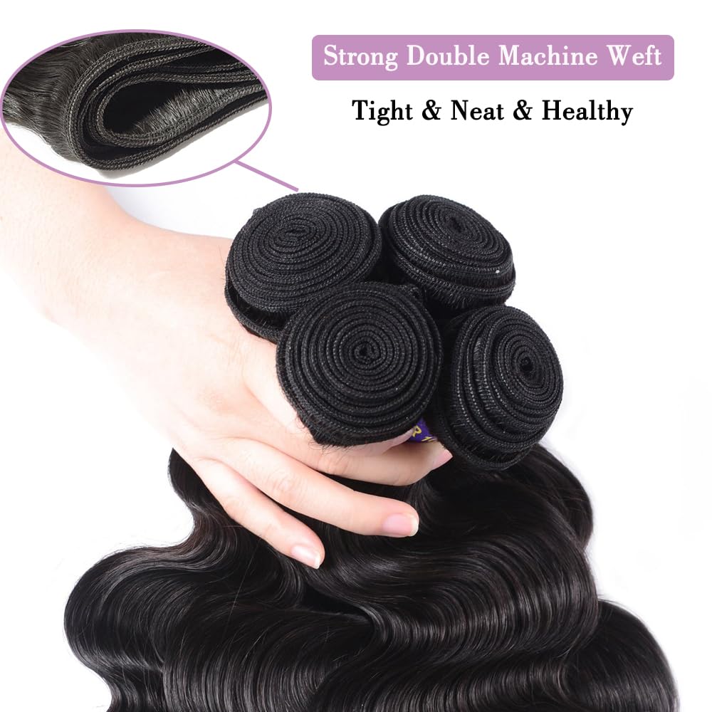Hullran 12A body wave bundle 18-inch close-up highlights glossy, bouncy strands.