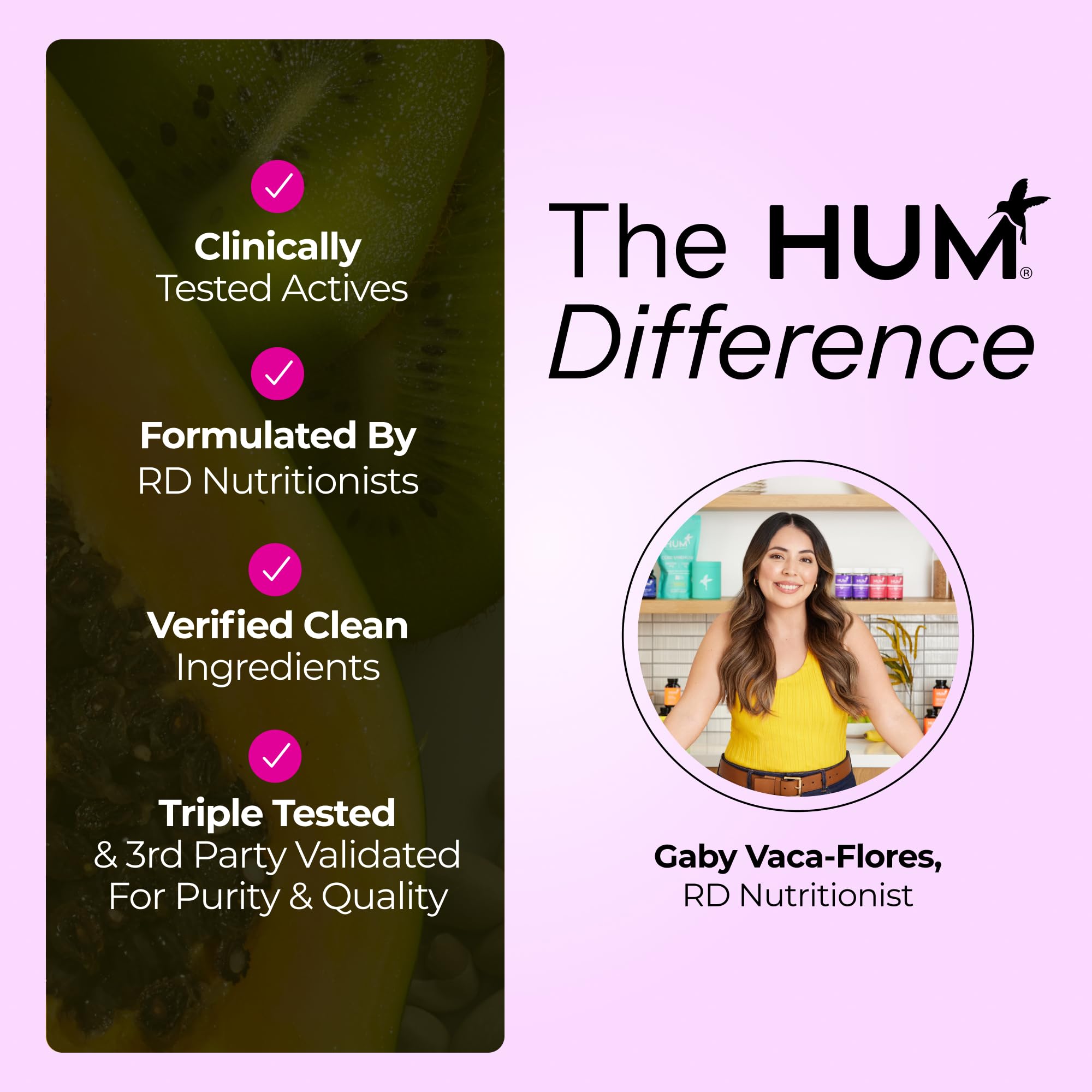 HUM Hormone Balance cycle support visuals hint at monthly wellness routine.
