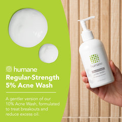 Humane benzoyl peroxide face wash label close-up for clear skin