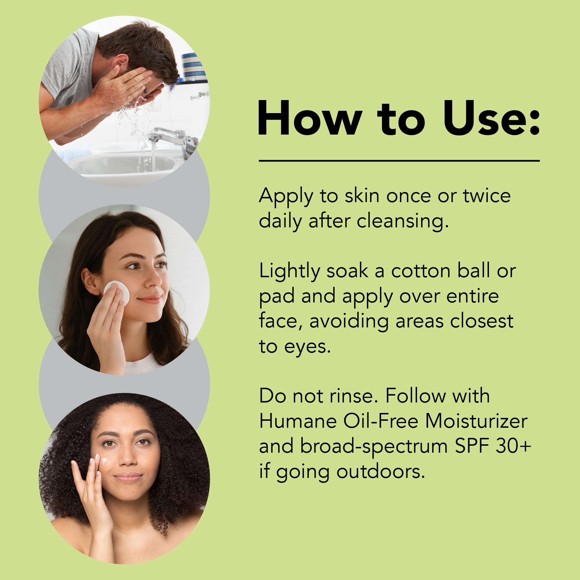 Humane Clarifying Toner application on face supports gentle calming after cleansing