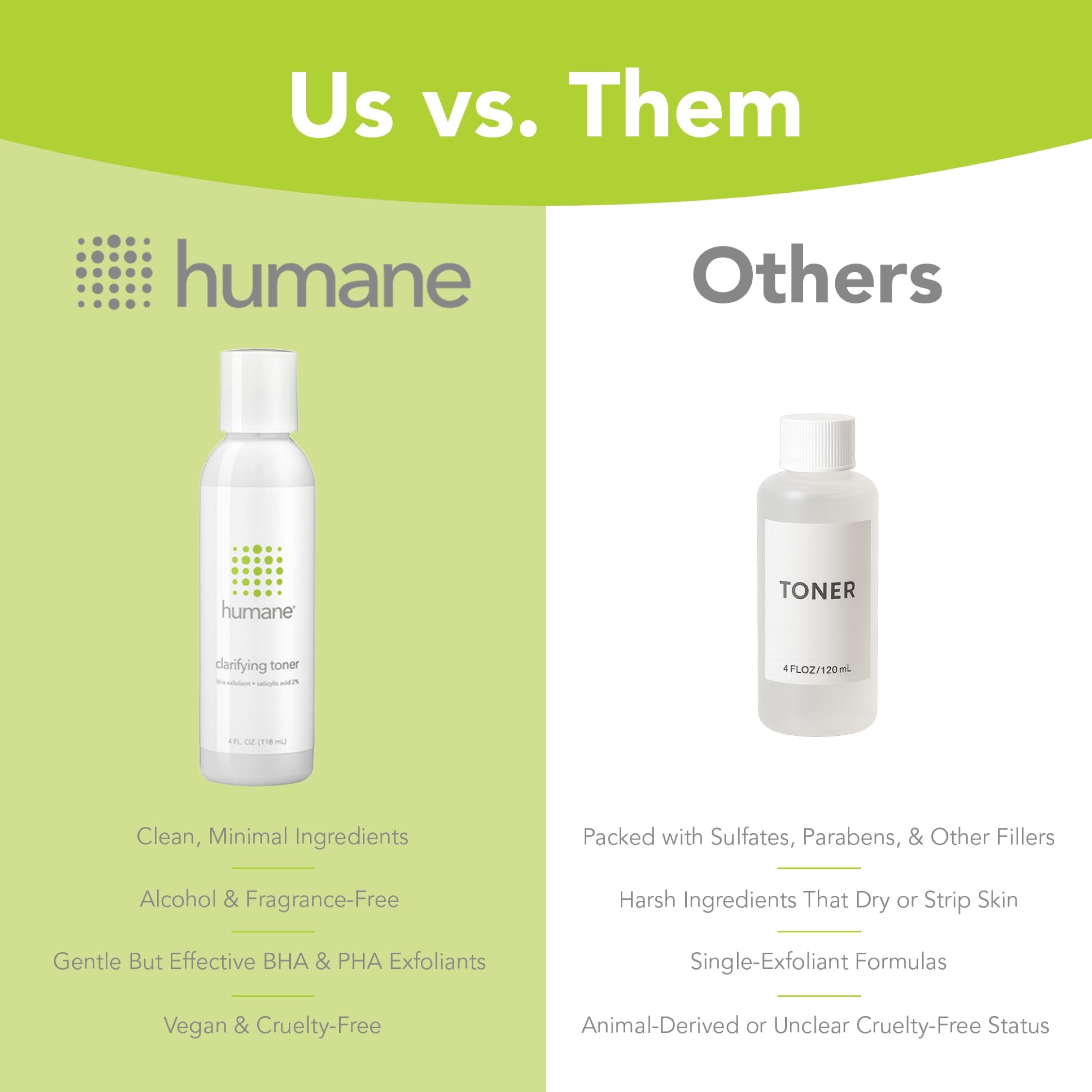Humane Clarifying Toner ingredients label reveals clean vegan formula without harsh additives