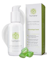 humane oil-free daily moisturizer bottle shows lightweight hydration for acne-prone skin