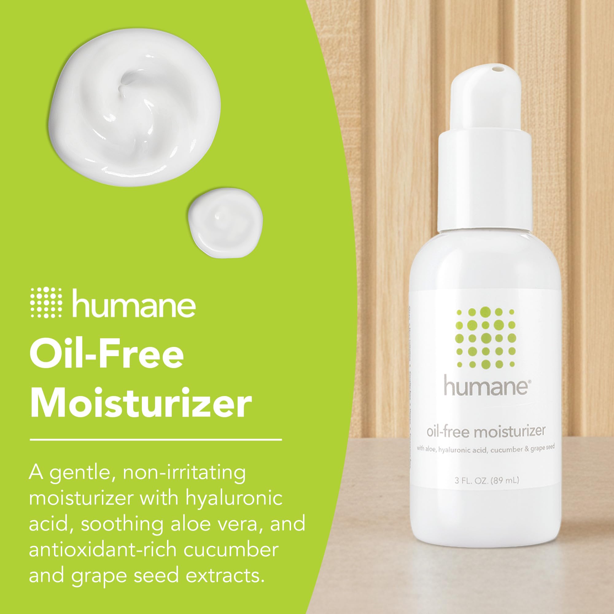 humane oil-free daily moisturizer texture swatch demonstrates fast absorption and a non-greasy finish