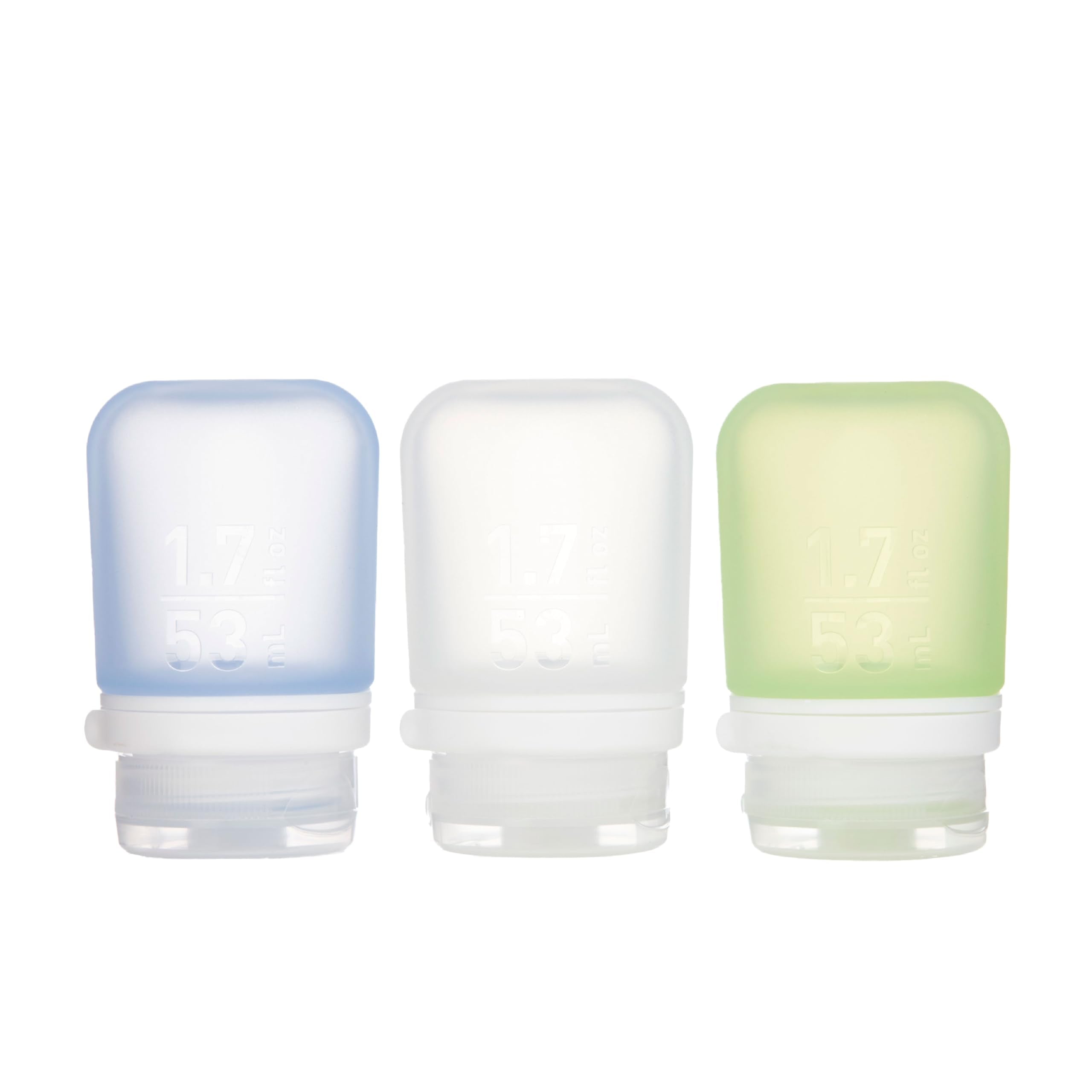 Humangear GoToob+ small bottle closeup shows refillable silicone design for travel.