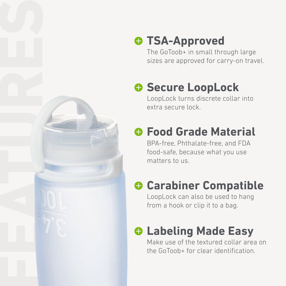 humangear GoToob+ silicone material is BPA-free and FDA-safe for travel.