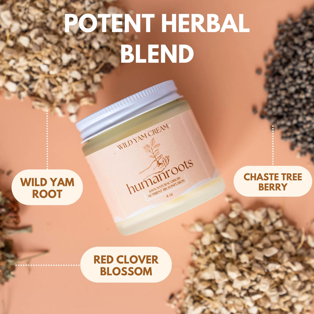 humanroots Wild Yam Cream herb-infused texture highlights a lightweight feel for sensitive skin