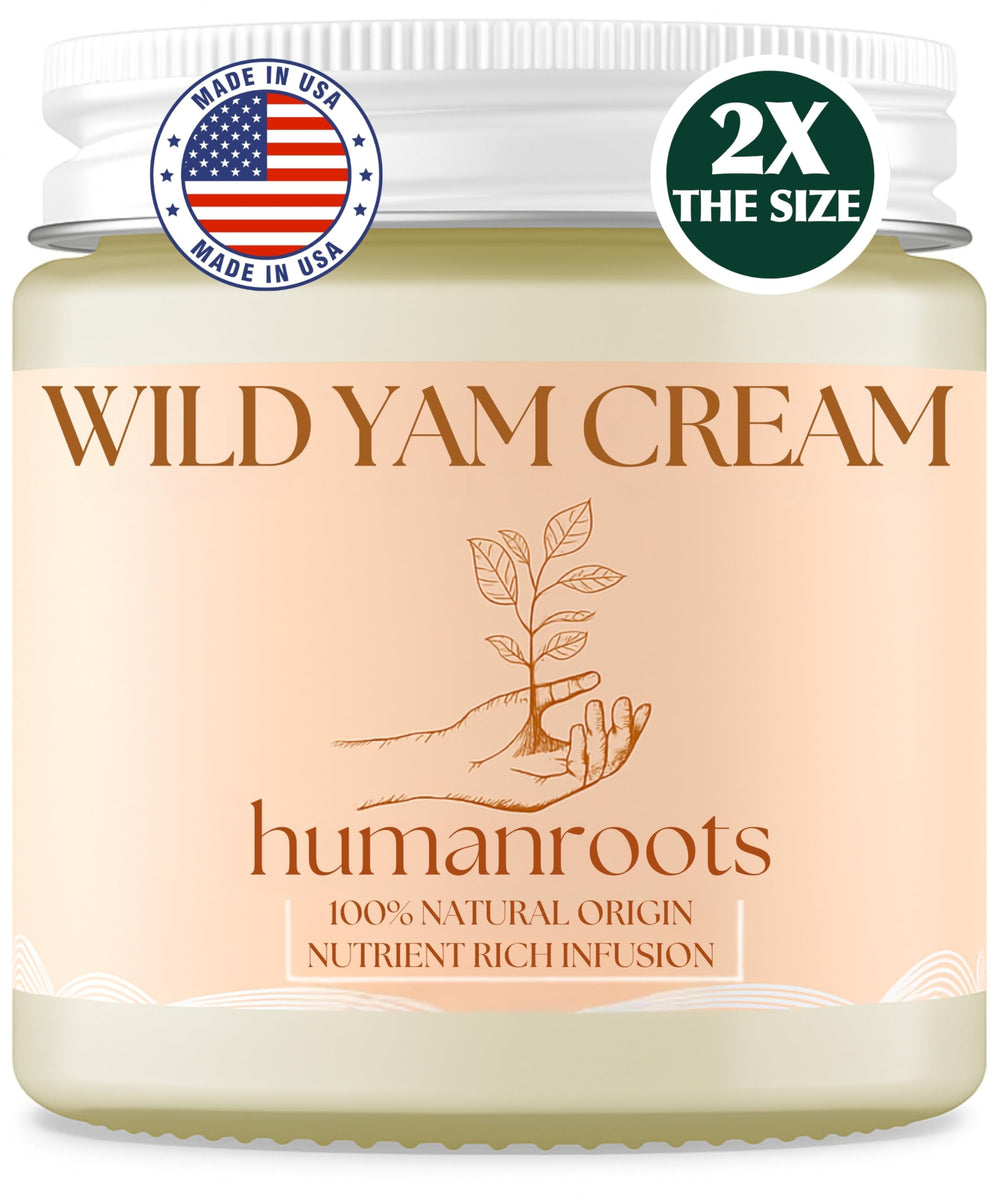 humanroots Wild Yam Cream jar closeup shows a smooth, balance-friendly texture for daily use